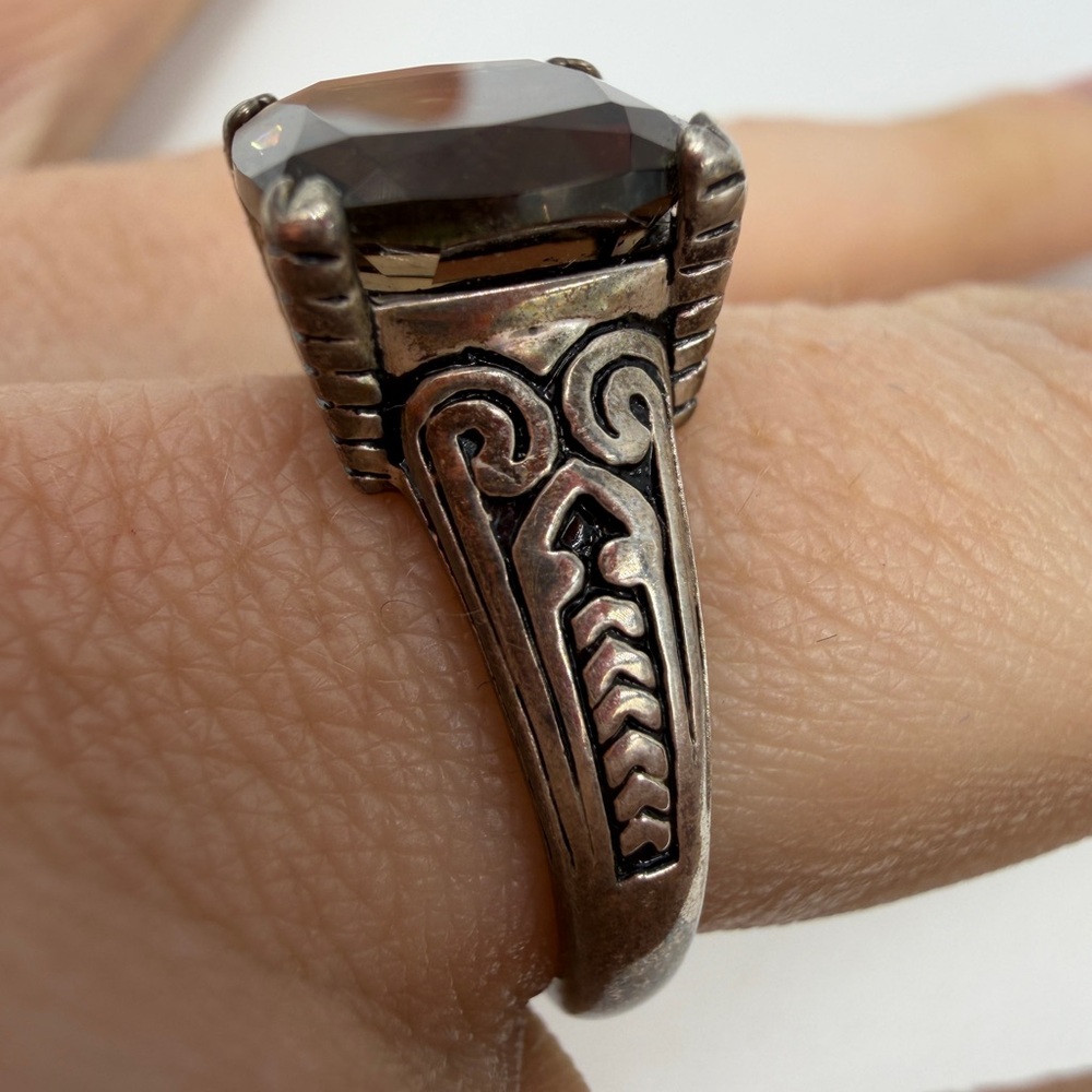 Smokey quartz square ring sterling 925 8